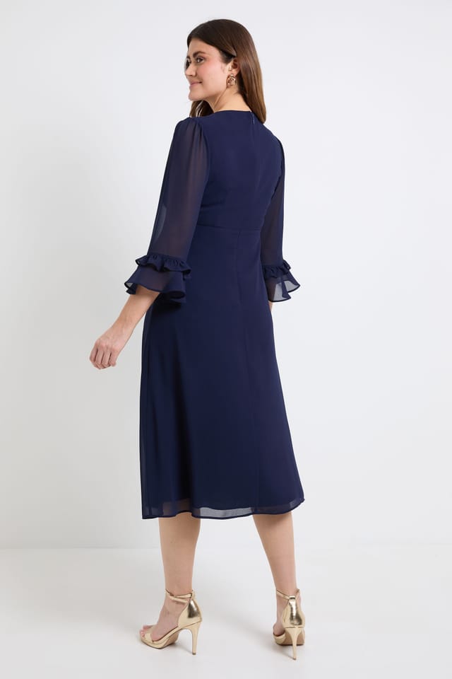 Wallis Wallis Women's Flute Sleeve Midi Dress in Navy - 3