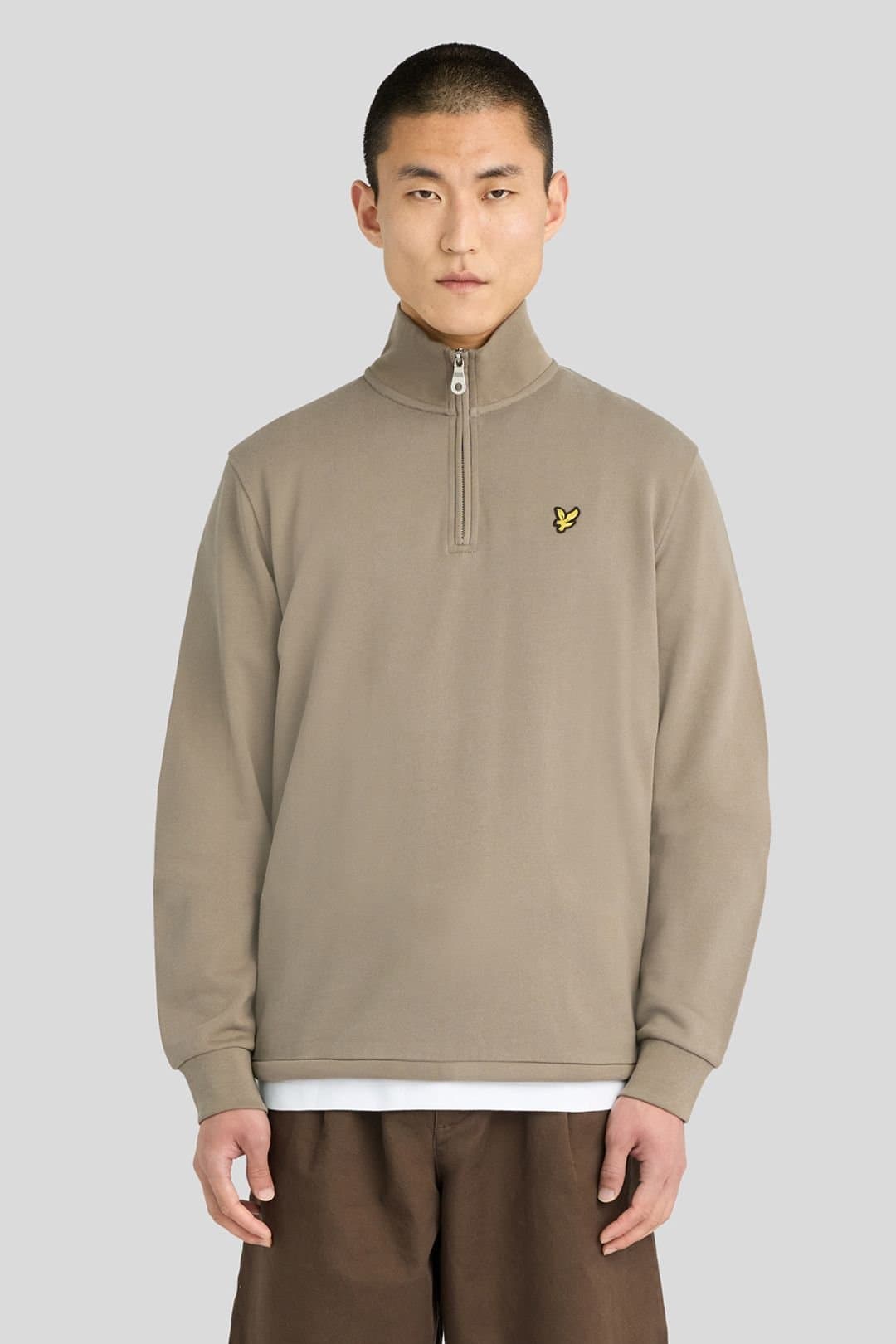 Lyle & Scott Lyle & Scott Men's Loopback Quarter Zip Sweatshirt Khaki Ash