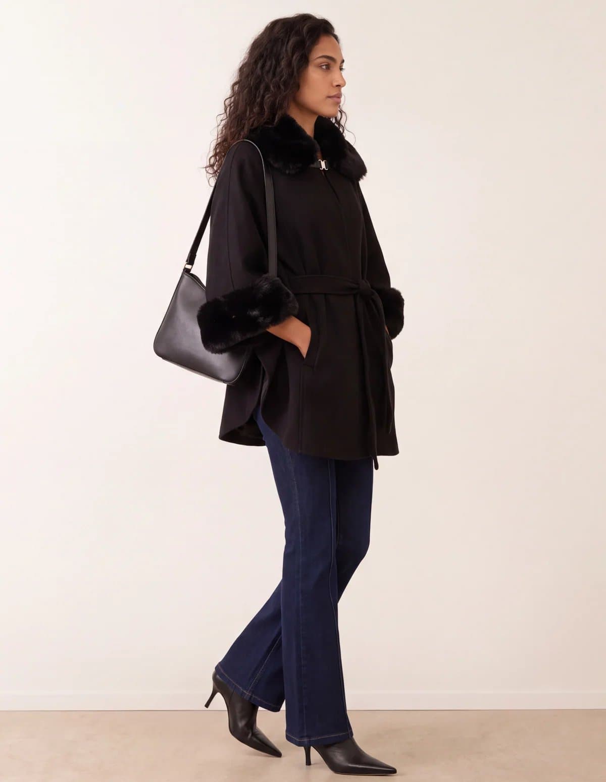 Blue Vanilla Faux Fur Trimmed Cape