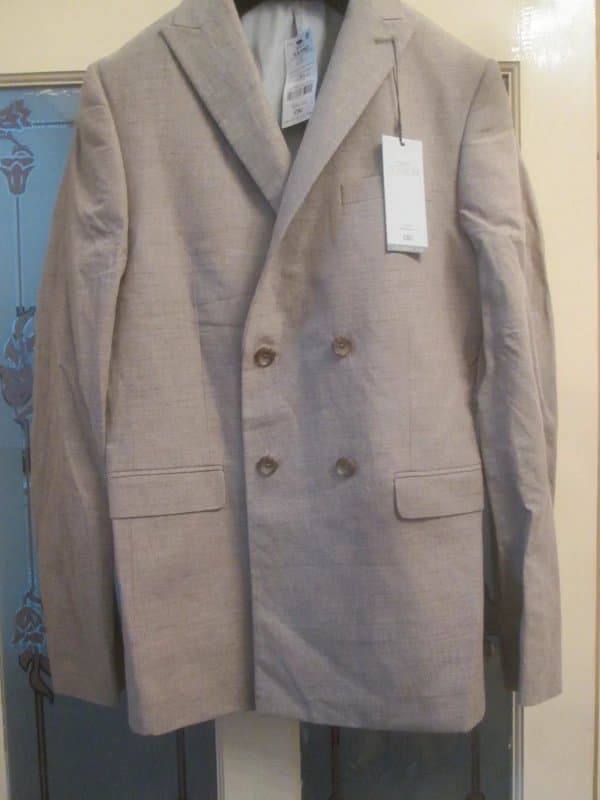 Next Next size 38 L light brown double breasted skinny fit linen blend Jacket Brand new with tags