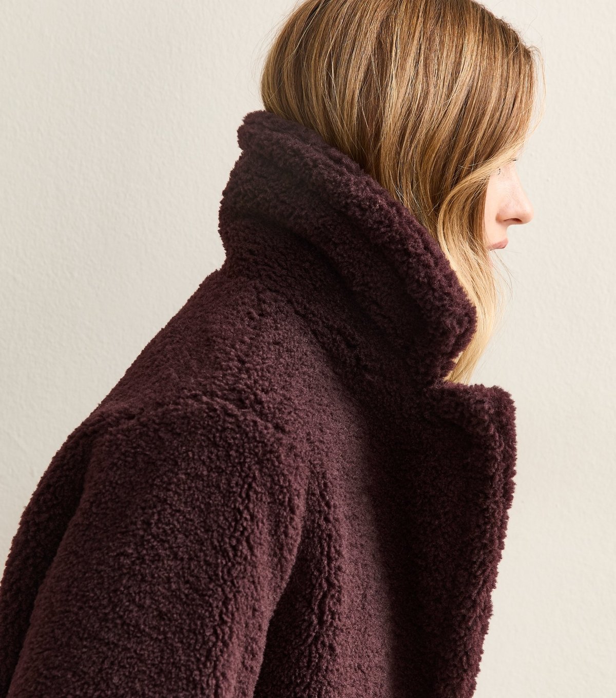 New Look Women's Dark Burgundy Collared Long Sleeve Borg Coat New Look - 2