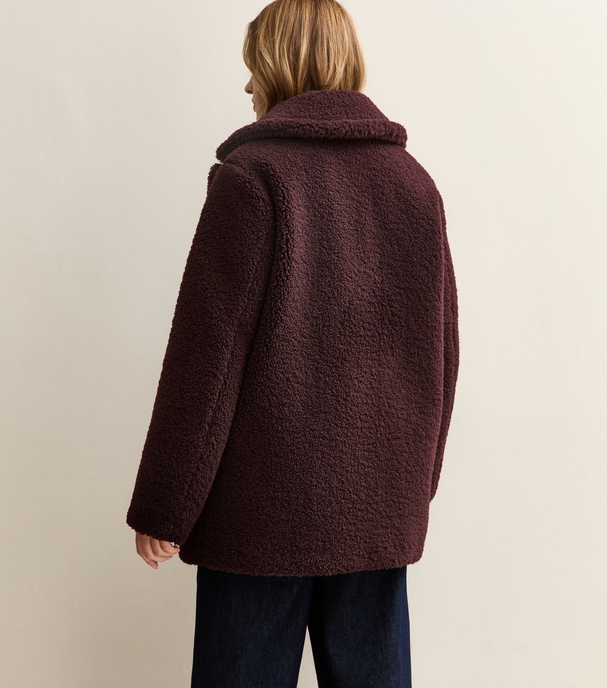 New Look Women's Dark Burgundy Collared Long Sleeve Borg Coat New Look - 4