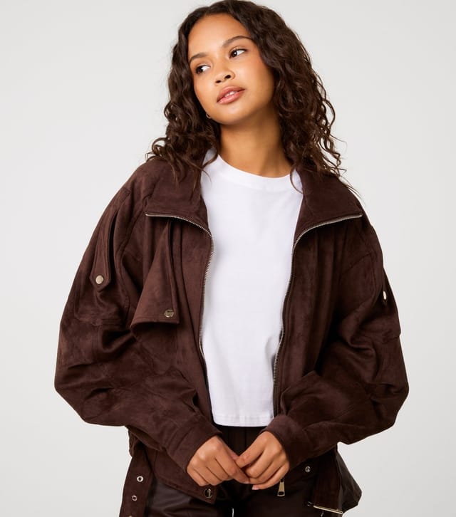 Pink Vanilla Women's Dark Brown Oversized Faux Suede Jacket Pink Vanilla New Look - 3