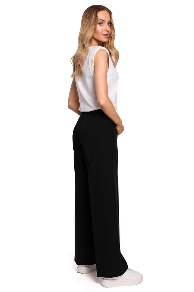 Love Lace Love Lace Women's Wide Leg Pleated Trousers with Elastic Waist in Black - 2