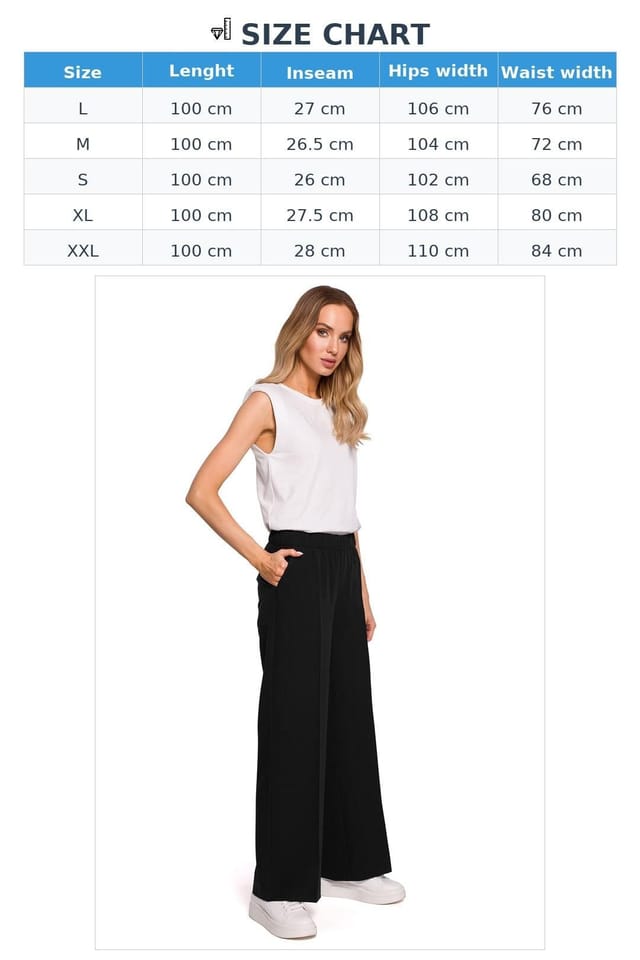 Love Lace Love Lace Women's Wide Leg Pleated Trousers with Elastic Waist in Black - 3