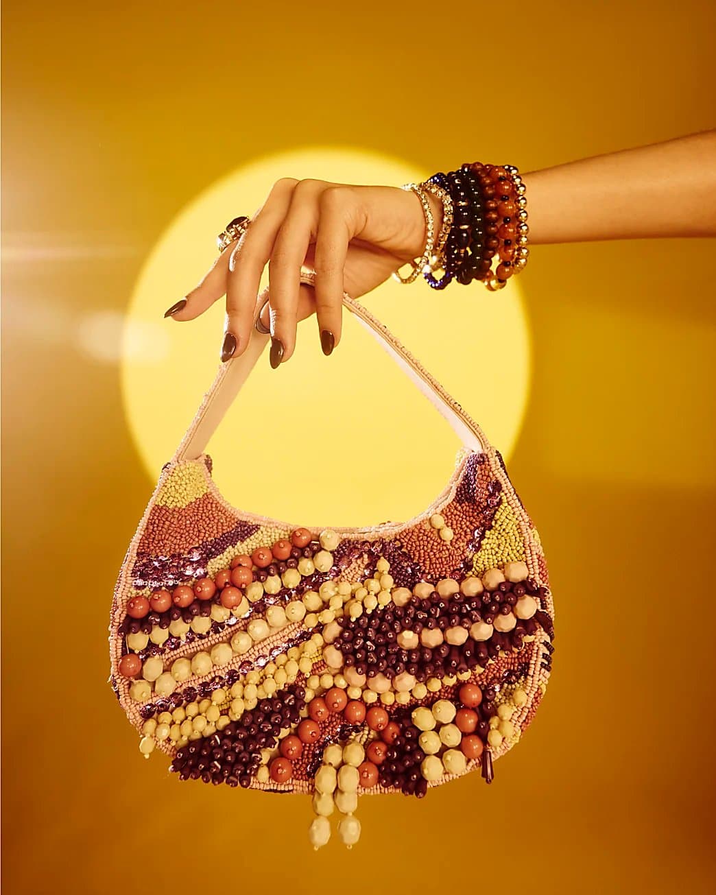 River Island River Island Womens Purple Chunky Beaded Shoulder Bag
