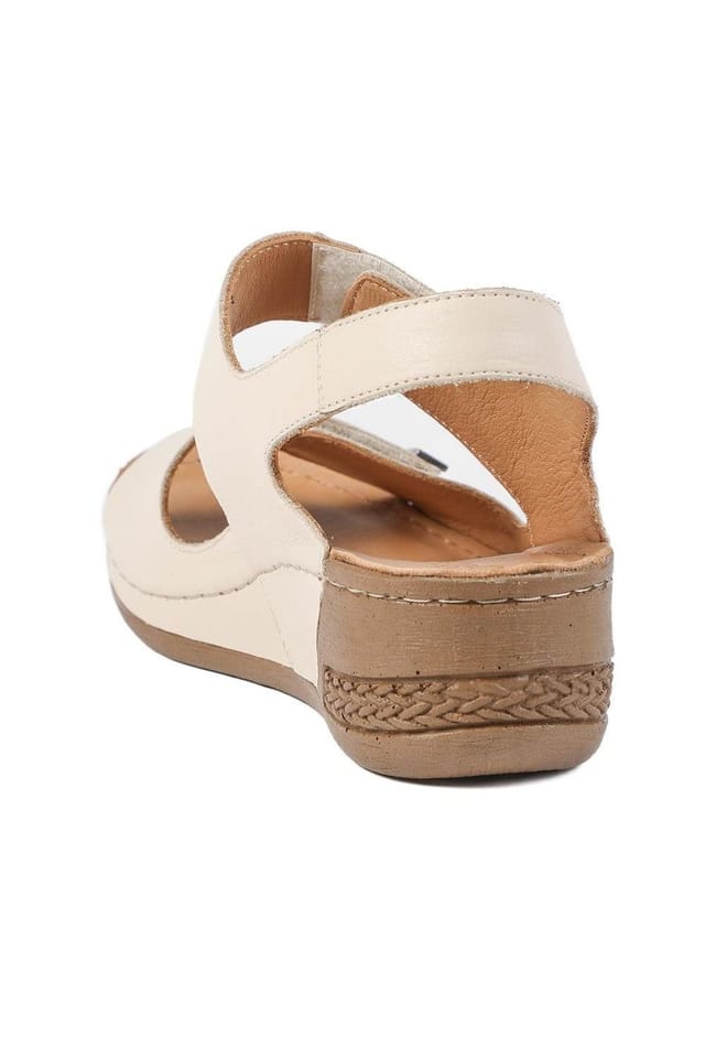 Pavers Pavers Women's Leather Touch Fasten Wedge Sandals in Beige - 3