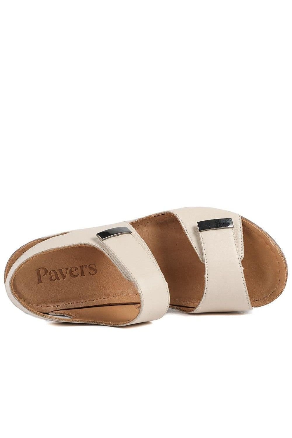 Pavers Pavers Women's Leather Touch Fasten Wedge Sandals in Beige - 4