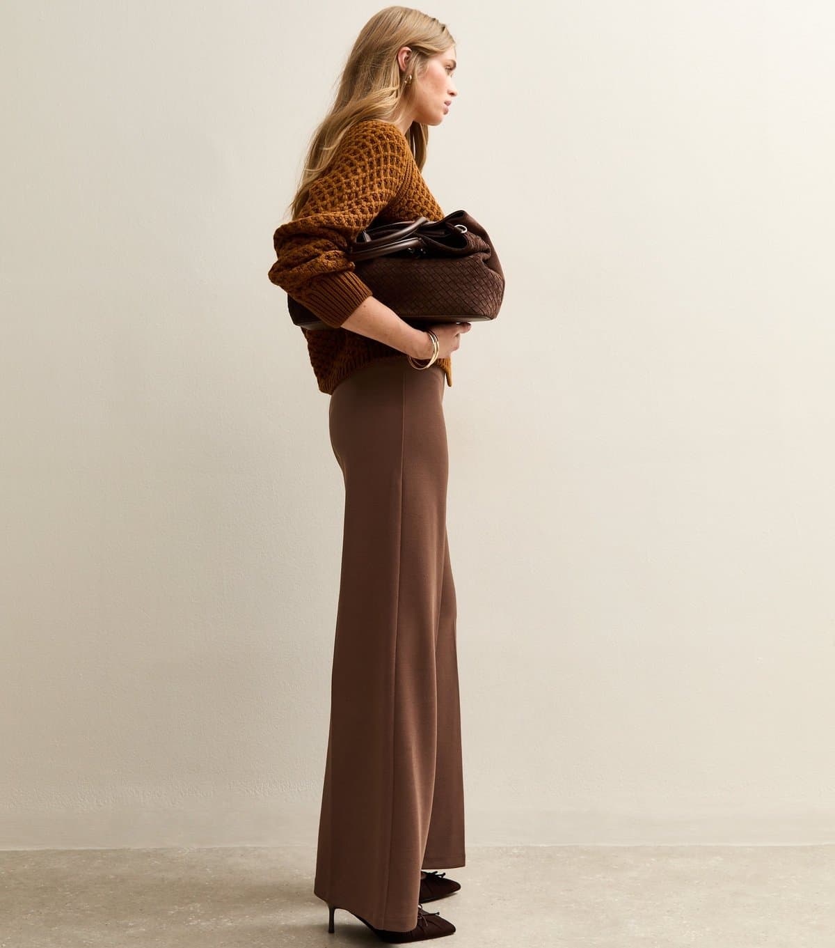 New Look Women's Brown Jersey Wide Leg Trousers New Look