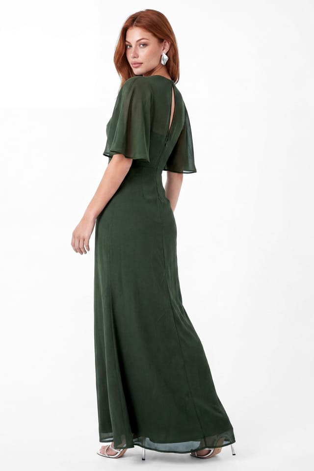 Maya Deluxe Maya Deluxe Women's Floral Embellished Angel Sleeve Maxi Dress in Bottle Green - 2