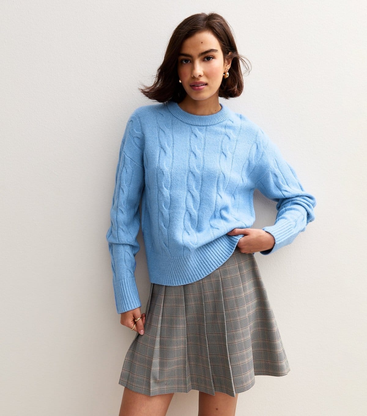 New Look Blue Cable Knit Crew Neck Jumper