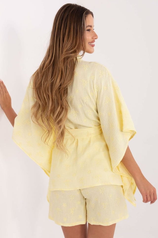 Love Lace Love Lace Women's Muslin Embroidered Shirt & Shorts Set in Yellow - 3