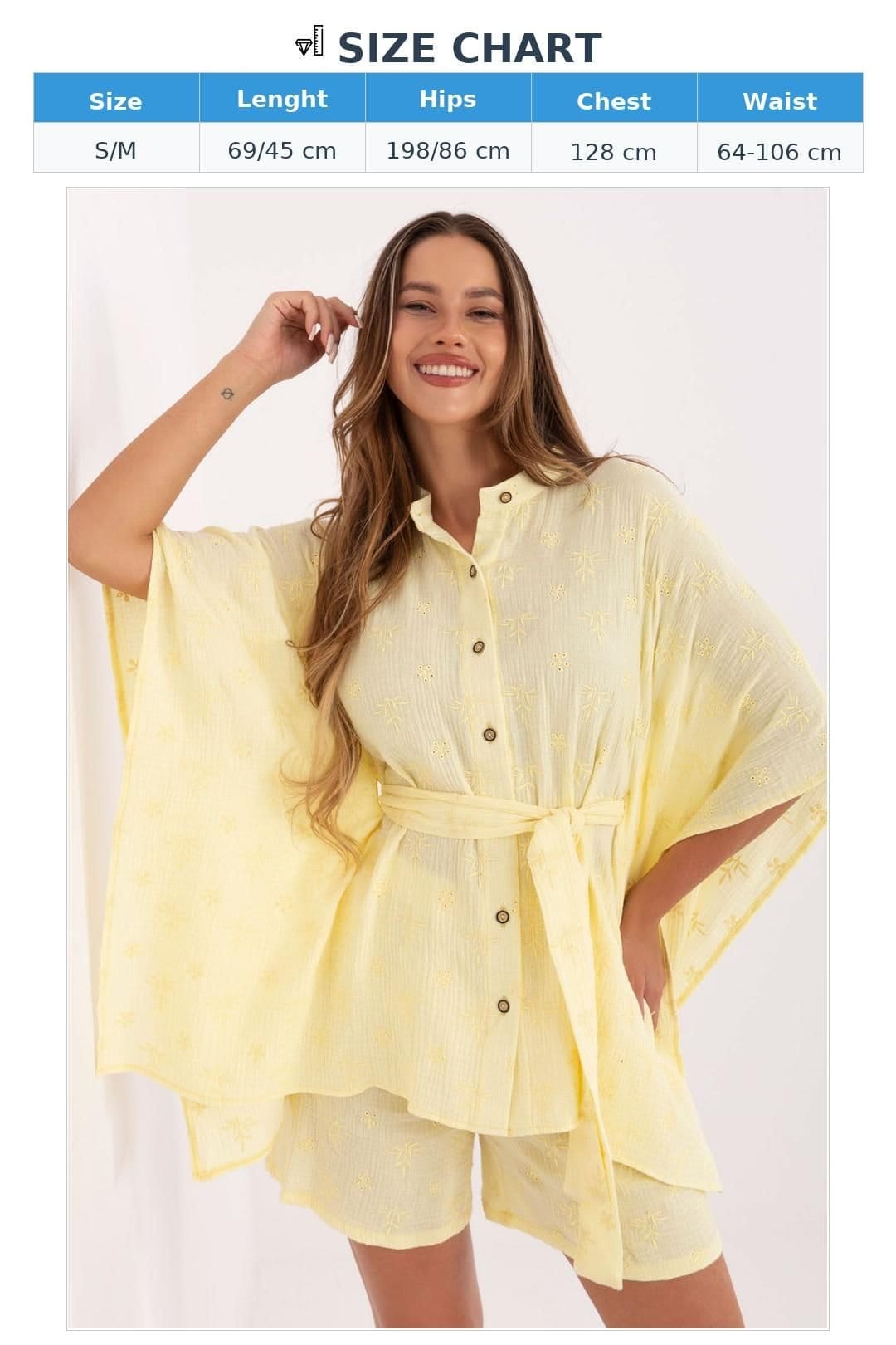 Love Lace Love Lace Women's Muslin Embroidered Shirt & Shorts Set in Yellow - 4