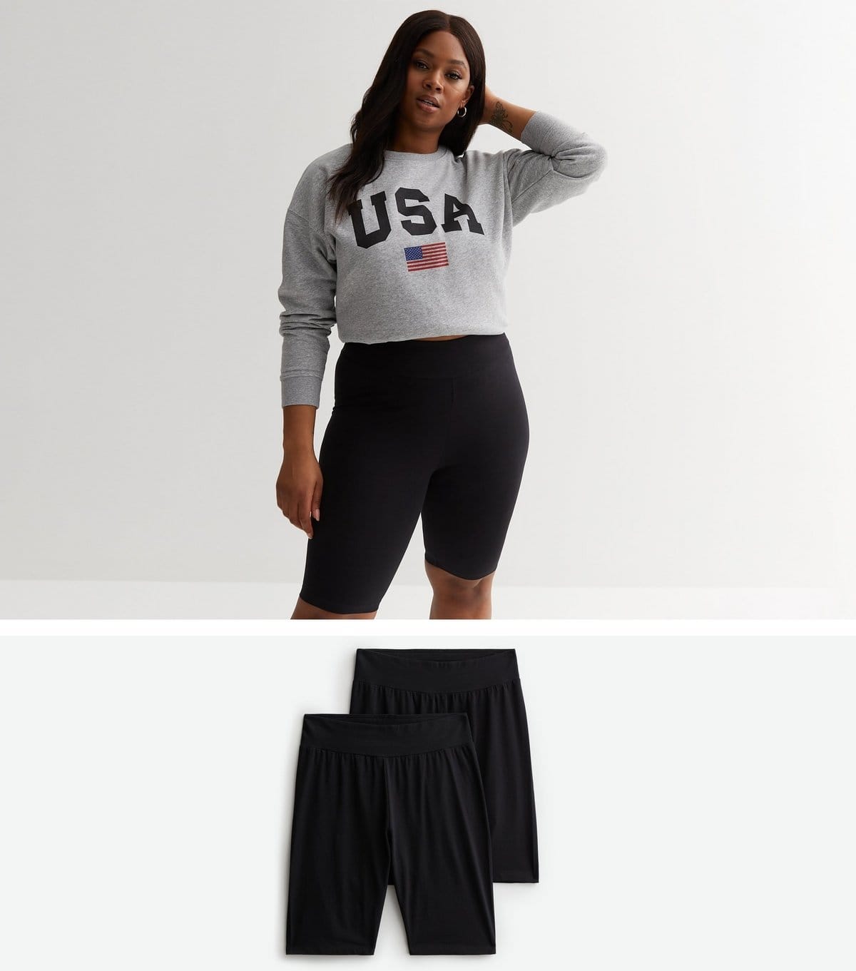 New Look Plus Size Black Cycling Shorts 2-Pack