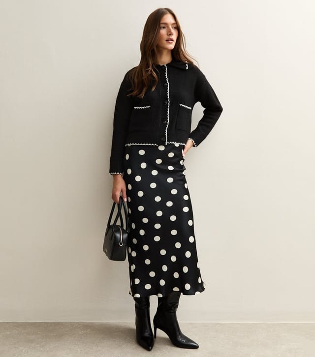 New Look Women's Black Polka Dot Bias Cut Midi Skirt New Look - 3