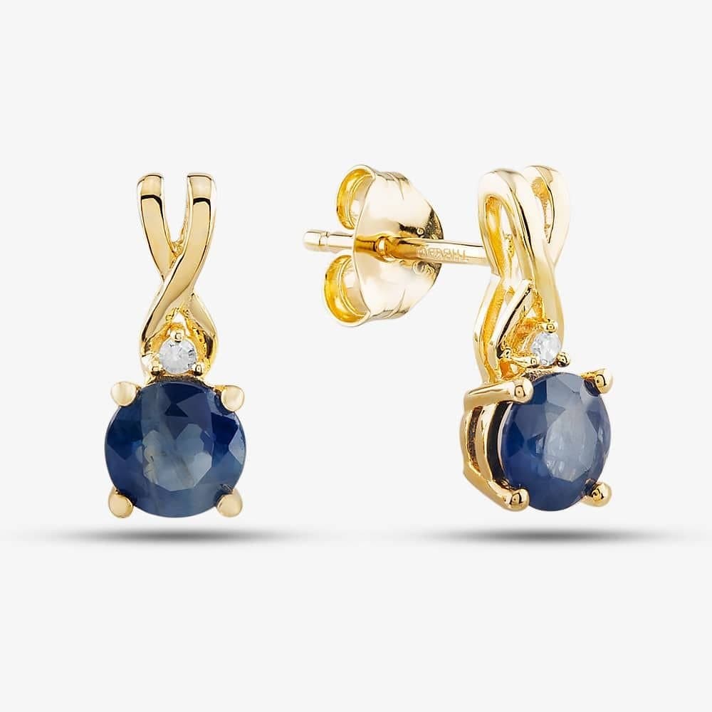 T.H.Baker T.H.Baker Women's 9ct Yellow Gold Sapphire & Diamond Stud Earrings OJE1702-BS