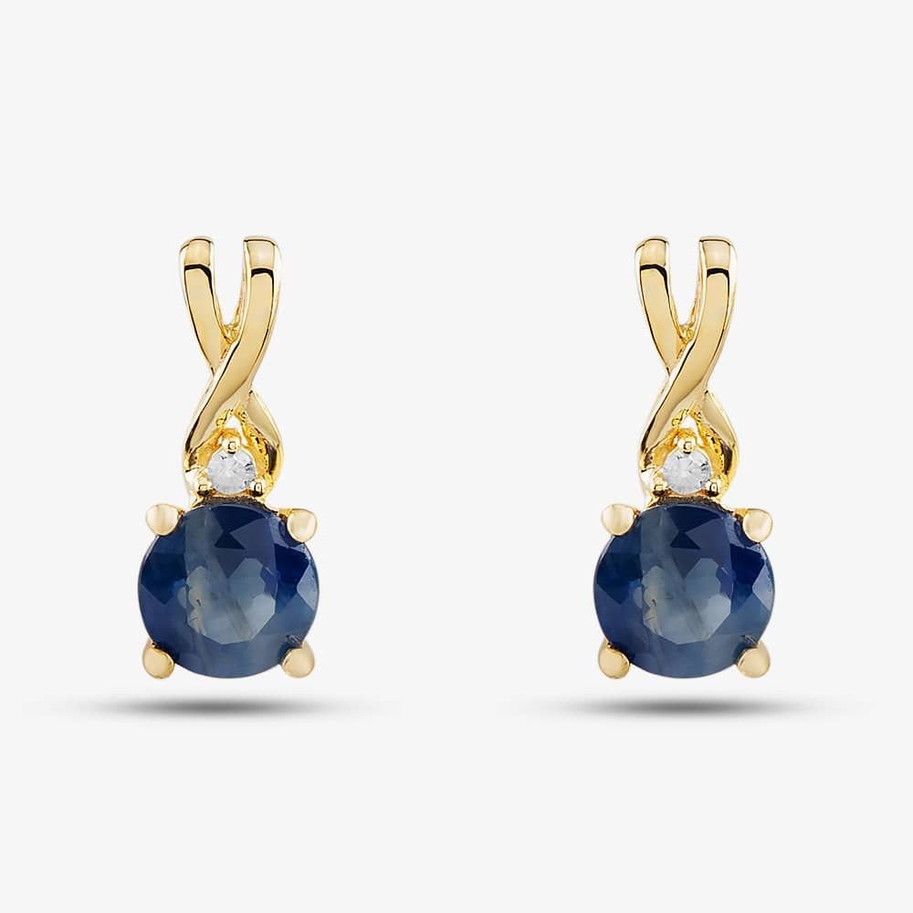 T.H.Baker T.H.Baker Women's 9ct Yellow Gold Sapphire & Diamond Stud Earrings OJE1702-BS - 2