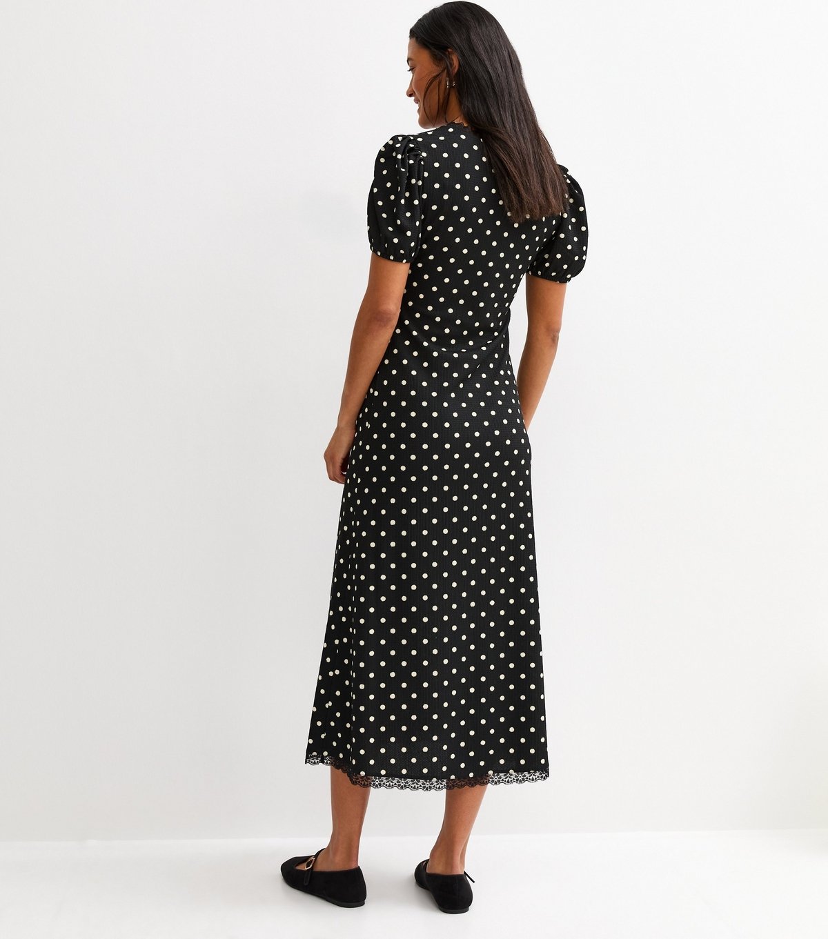 New Look Women's Maternity Black Polka Dot Lace Trim Midi Dress New Look - 4