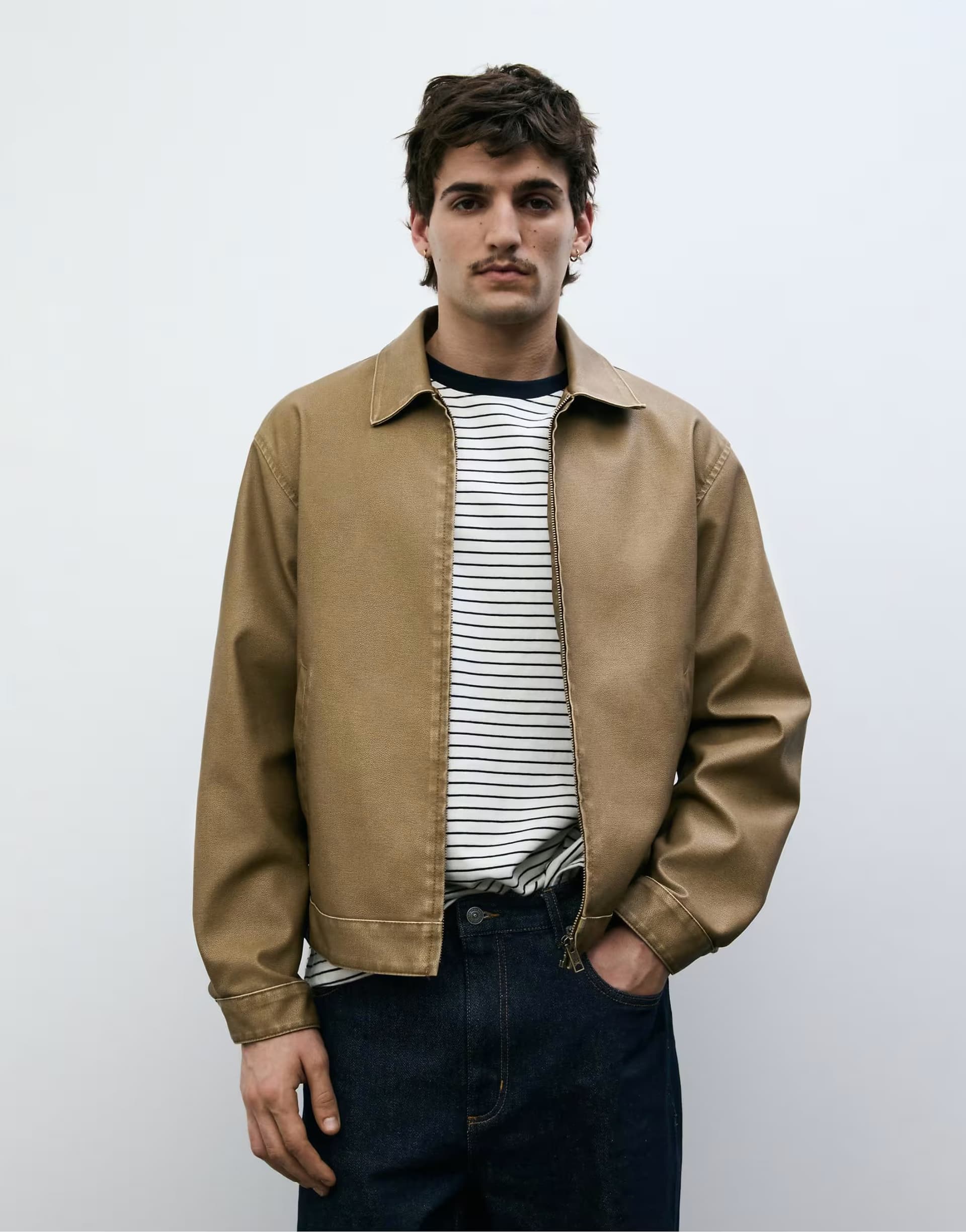 ASOS Pull&Bear Washed faux leather jacket in brown
