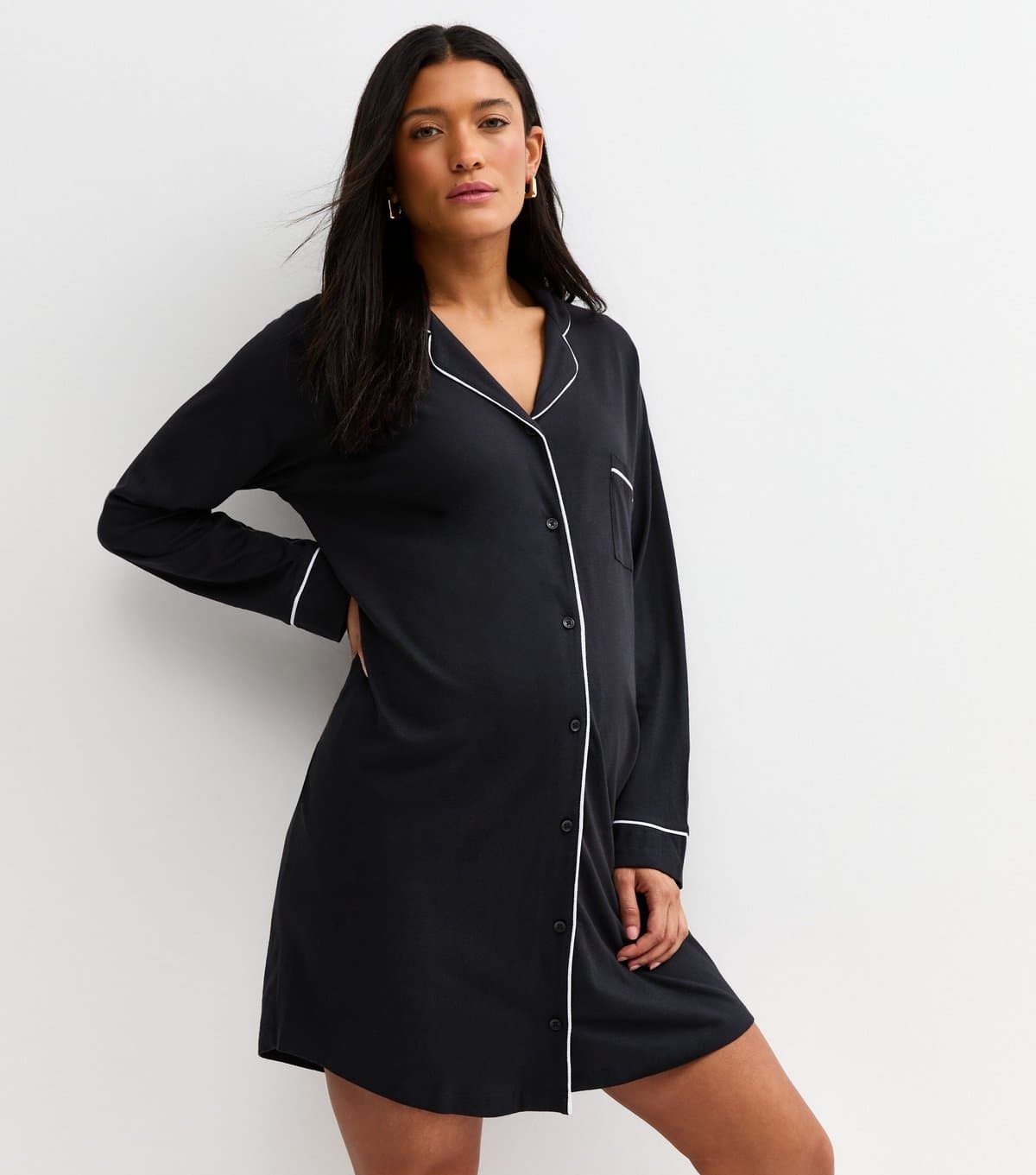 New Look Women's Maternity Black Revere Collar Night Dress New Look