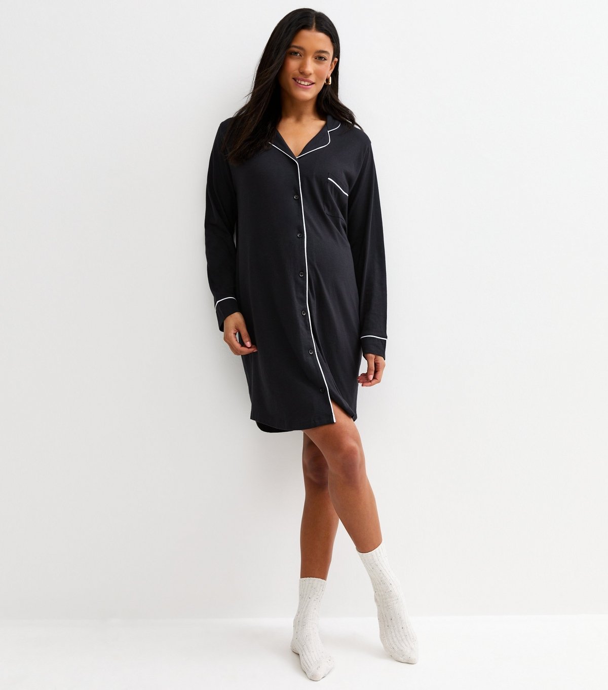 New Look Women's Maternity Black Revere Collar Night Dress New Look - 3