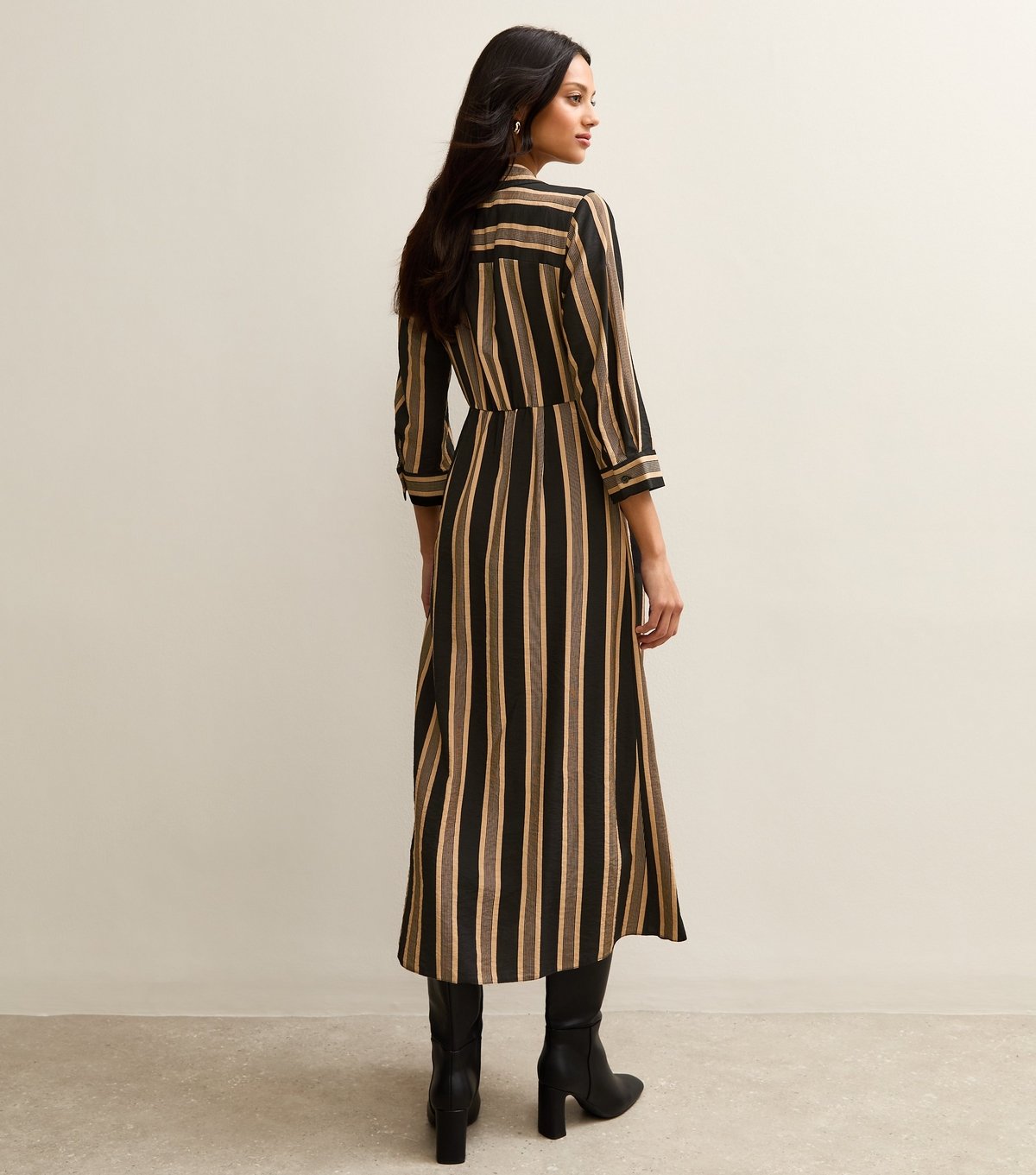 New Look Women's Black Striped Midi Shirt Dress New Look - 4