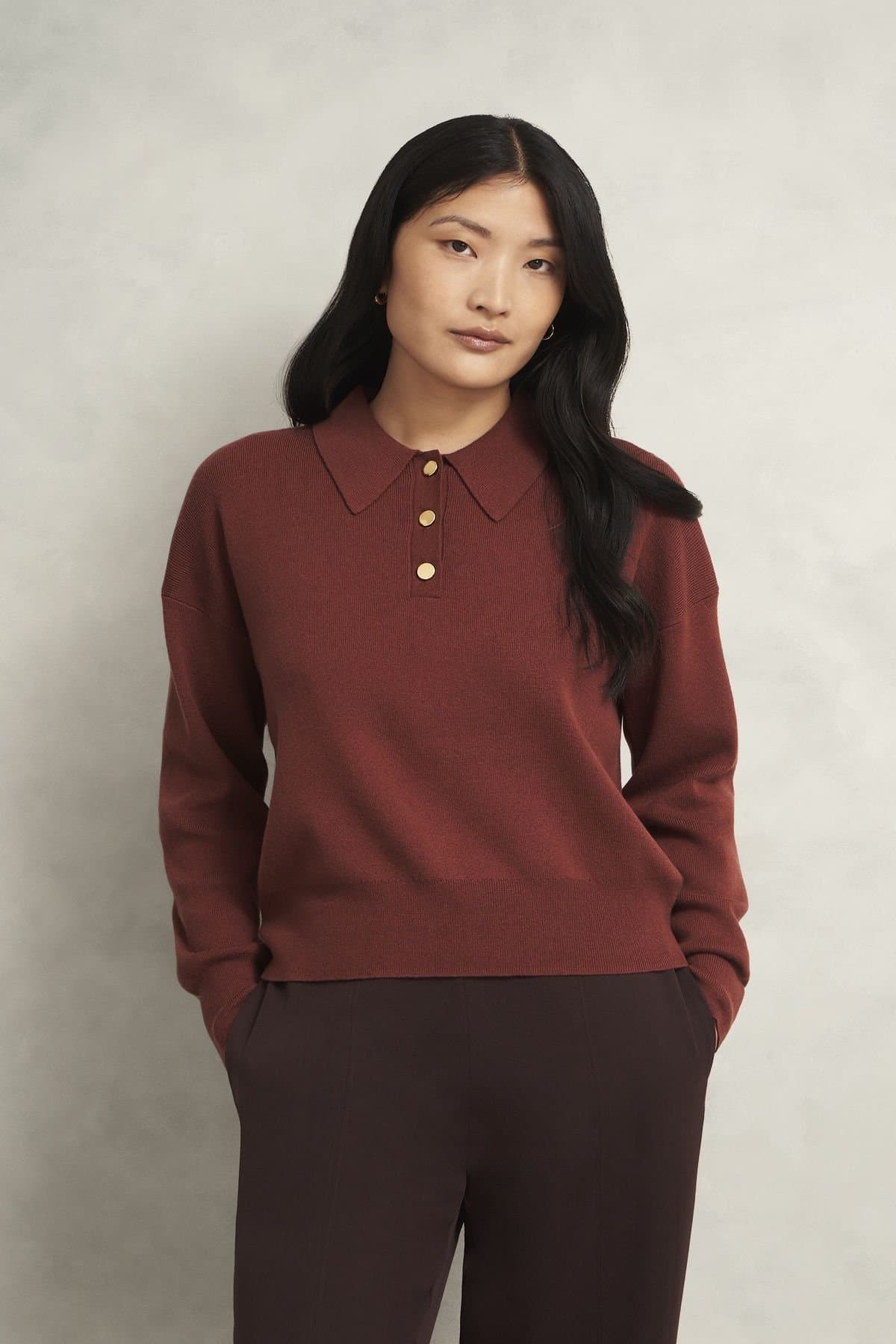 Hobbs London Hobbs London Chocolate Merino Polo Sweater