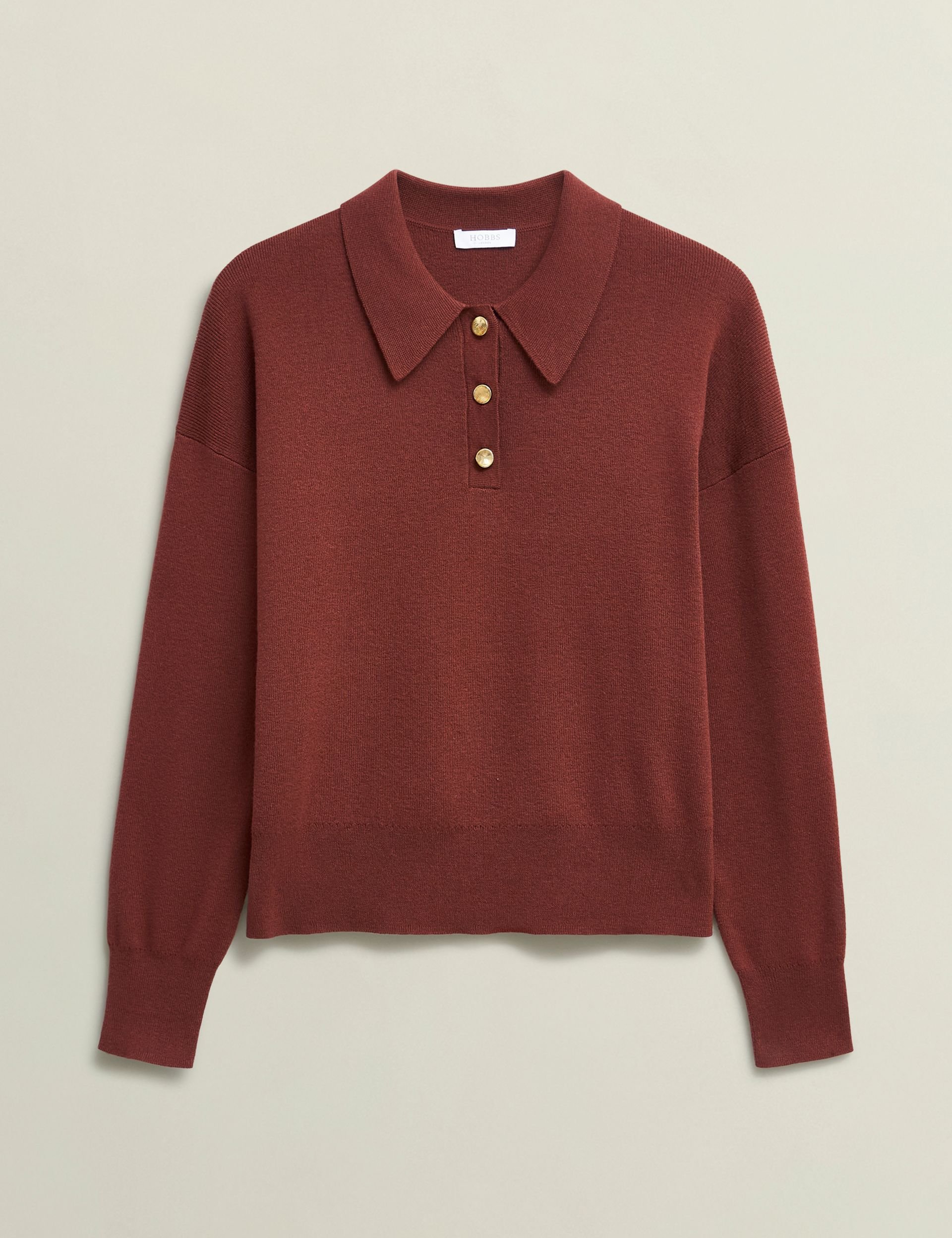 Hobbs London Hobbs London Women's Connie Polo Sweater in Chocolate - 2