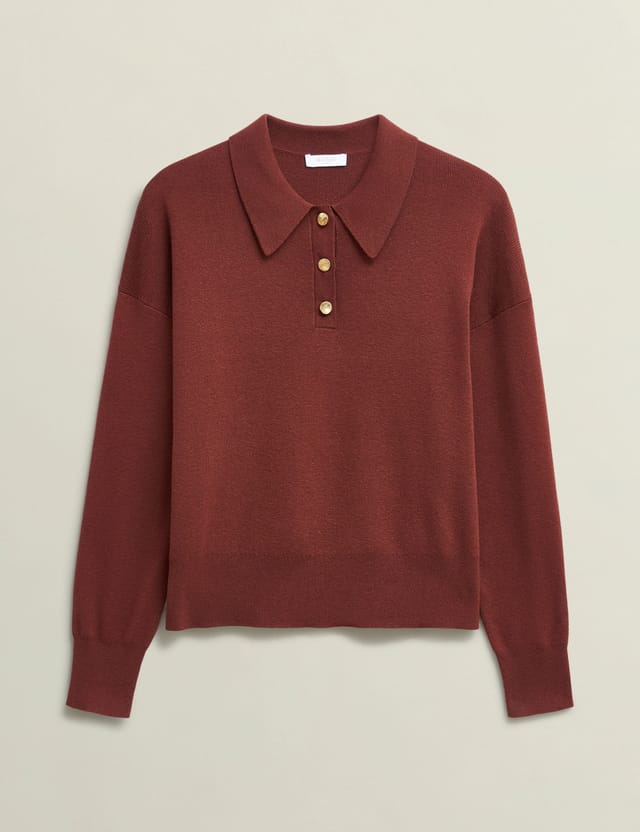 Hobbs London Hobbs London Women's Connie Polo Sweater in Chocolate - 2