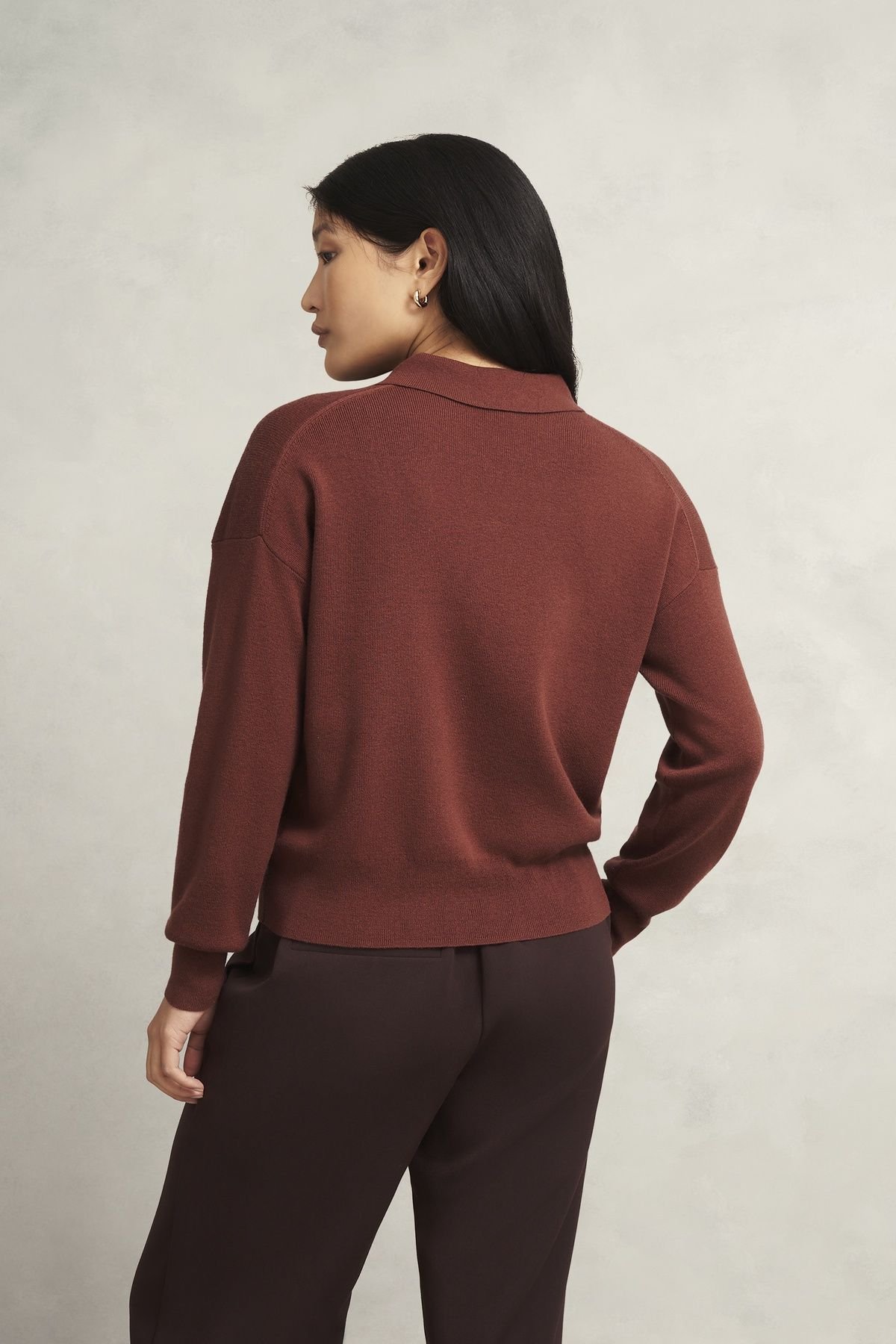 Hobbs London Hobbs London Women's Connie Polo Sweater in Chocolate - 3