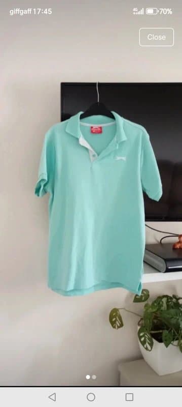 Slazenger Tennis gold mens  retro mint green size small poloneck tshirt cotton