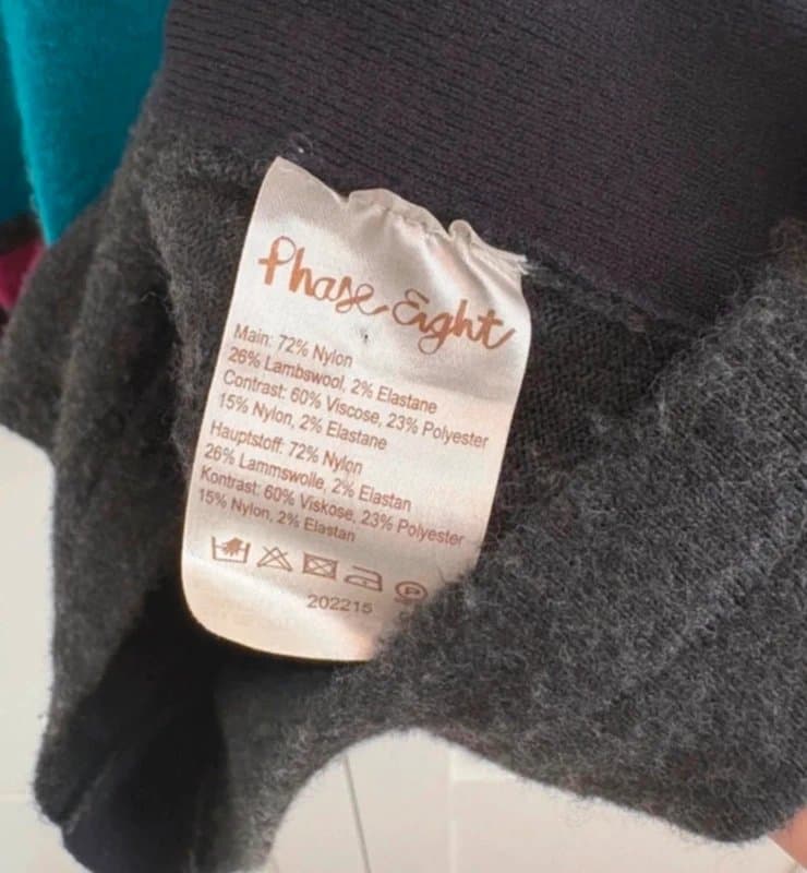 Phase Eight Phase Eight Wool Blend Knitted Dress UK 10 Grey Pink Blue Striped Midi V Neck Warm Winter