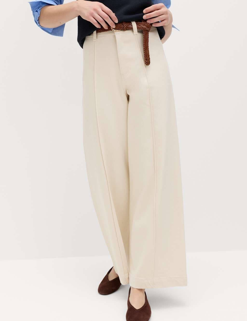 Marks & Spencer M&S Pintuck Wide Leg Ankle Grazer Jeans Ecru