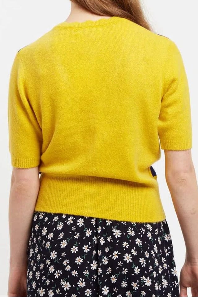 Louche Louche Women's Jeanie Zig Zag Stripe Short Sleeve Cardigan Mustard in Yellow - 3