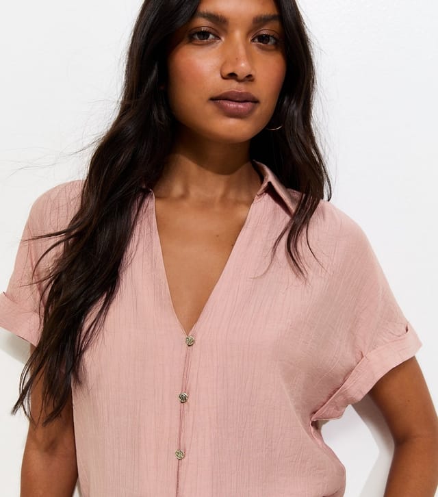 New Look Women's Pink Crinkled Short Sleeve Shirt New Look - 2