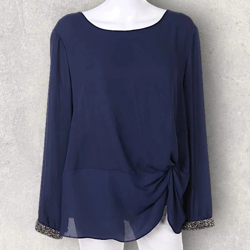 Dorothy Perkins Dorothy Perkins Womens Knot Front Navy Blouse Embellished Cuffs Evening UK 8 - 1