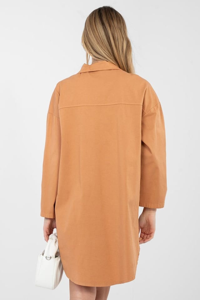 Love Lace Love Lace Women's Cotton Elastane Button Up Shirt Dress in Tan - 3