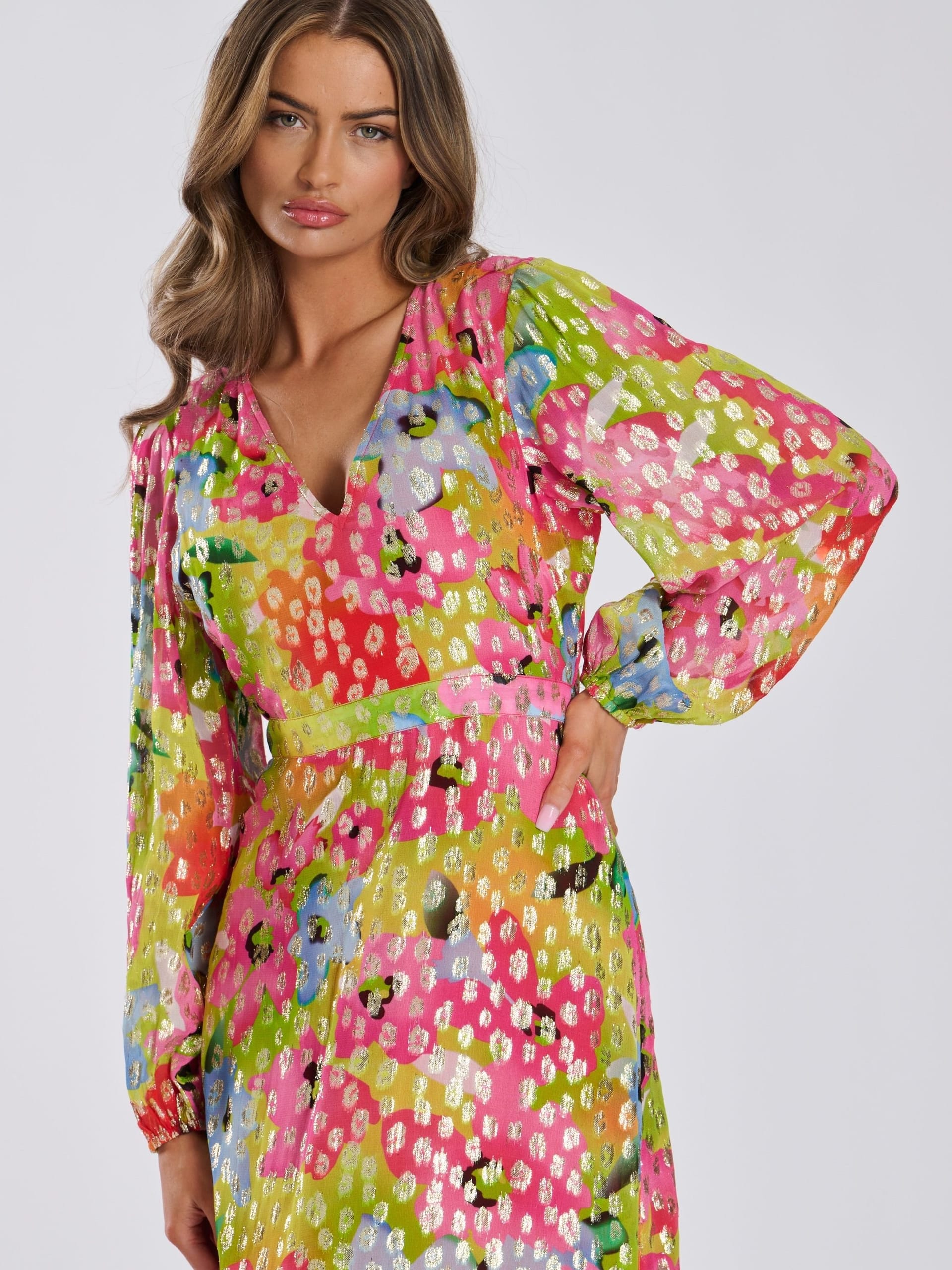 Finding Friday Finding Friday Women's Metallic Printed Balloon Sleeve Maxi Dress - 4