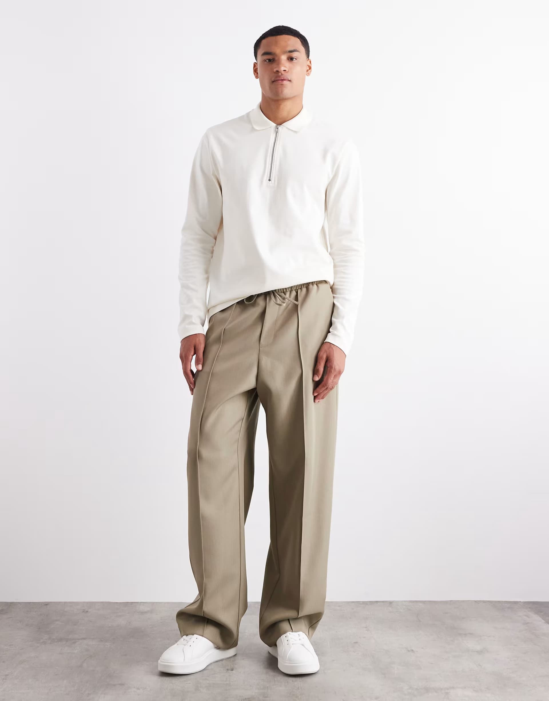 ASOS ASOS DESIGN smart co-ord pull on wide leg trousers in olive herringbone