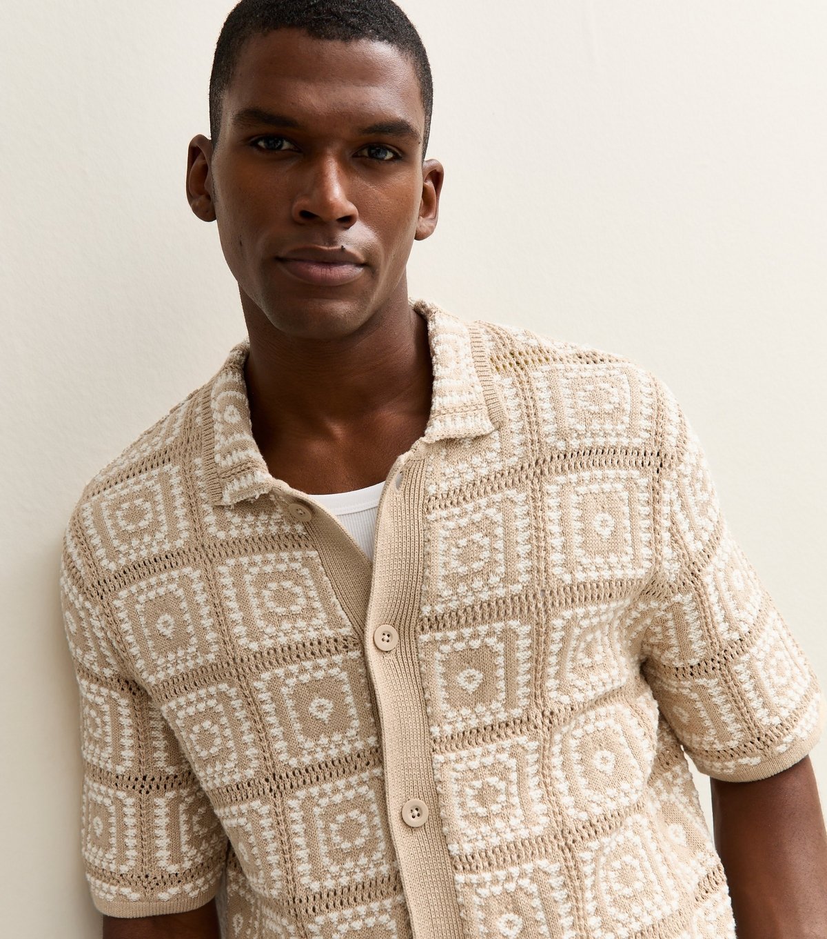 Only and Sons Men's Stone Crochet Knit Relaxed Shirt Only and Sons New Look - 2