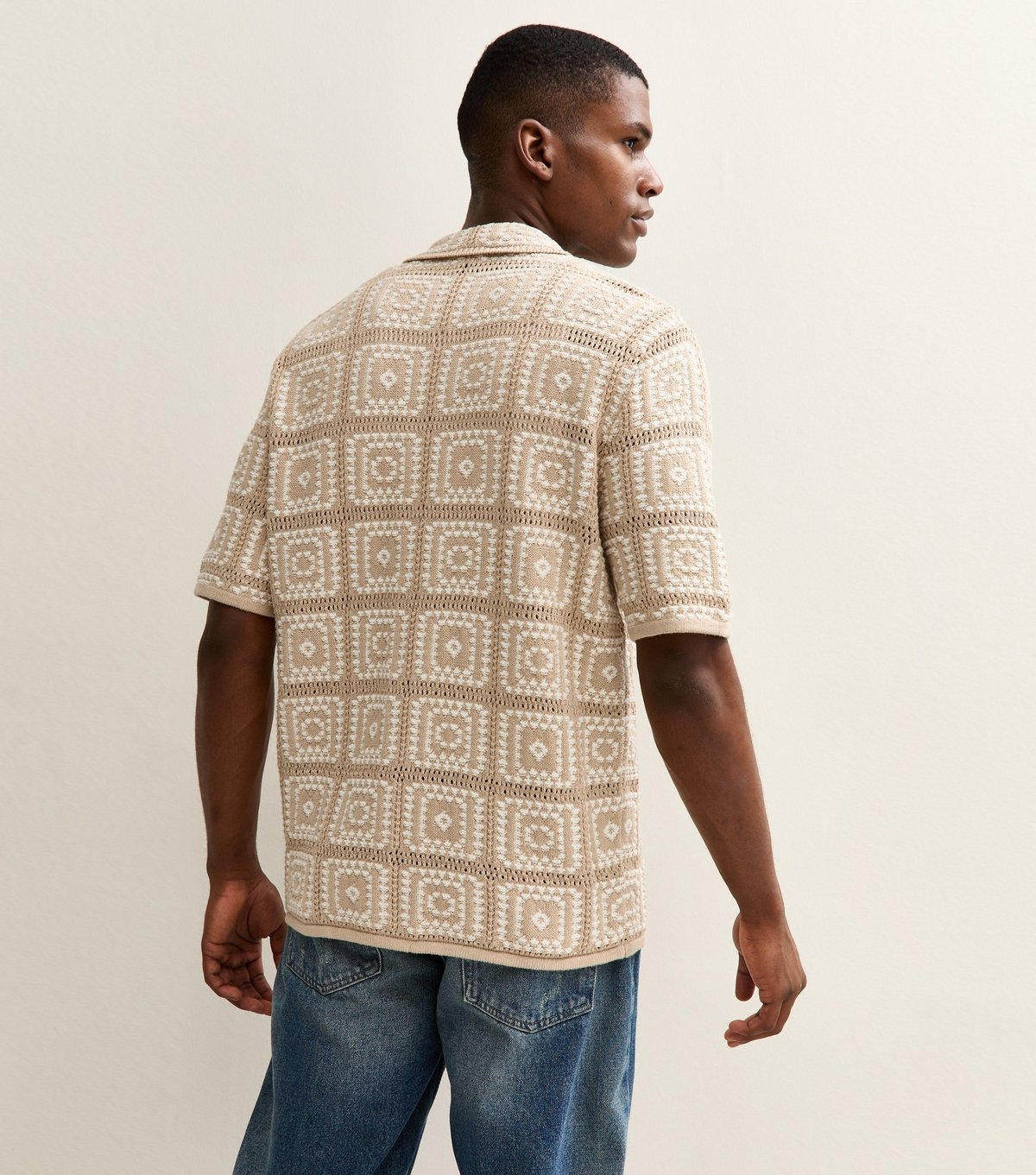 Only and Sons Men's Stone Crochet Knit Relaxed Shirt Only and Sons New Look - 4