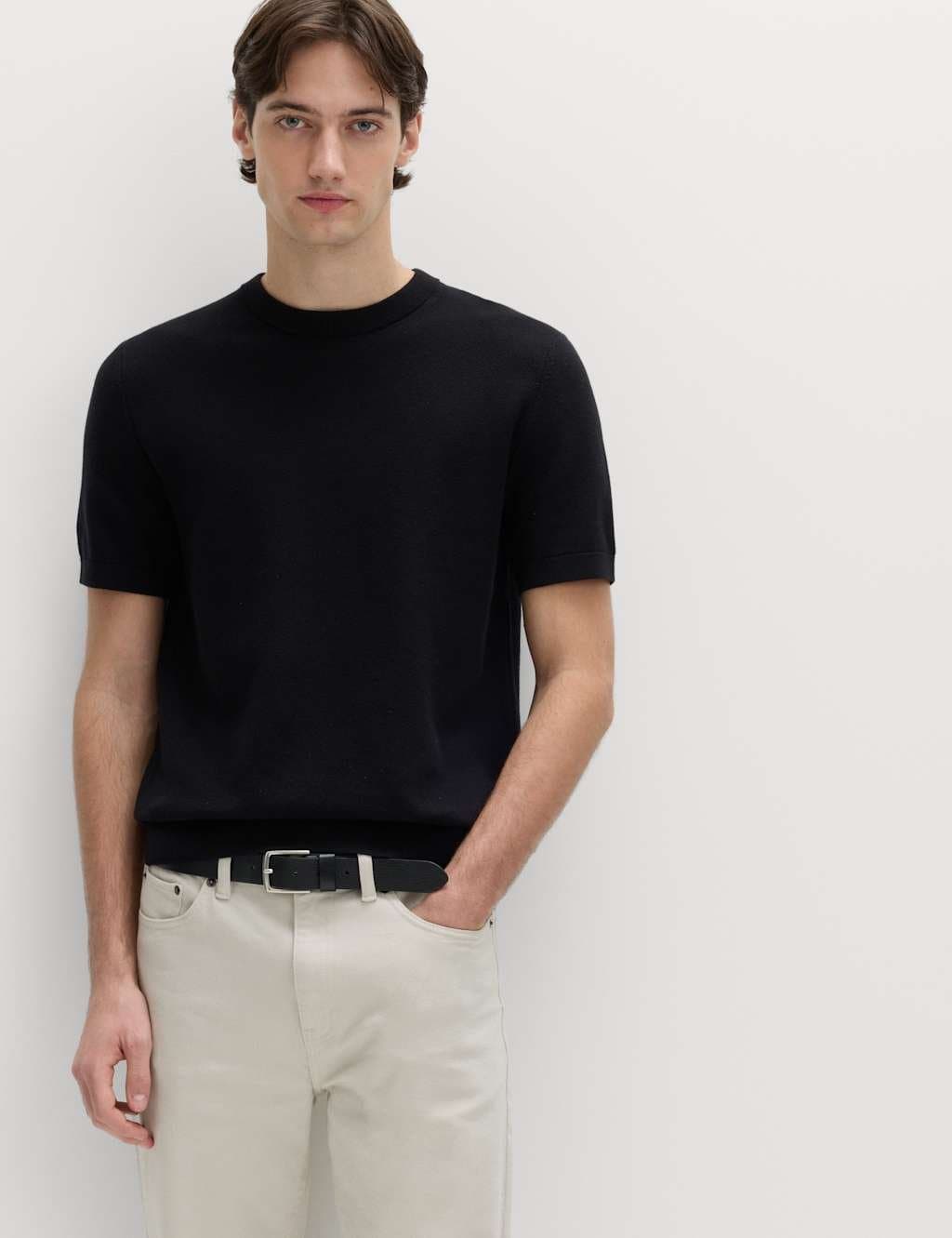 Marks & Spencer M&S Textured Knitted Crew Neck T-Shirt in Black