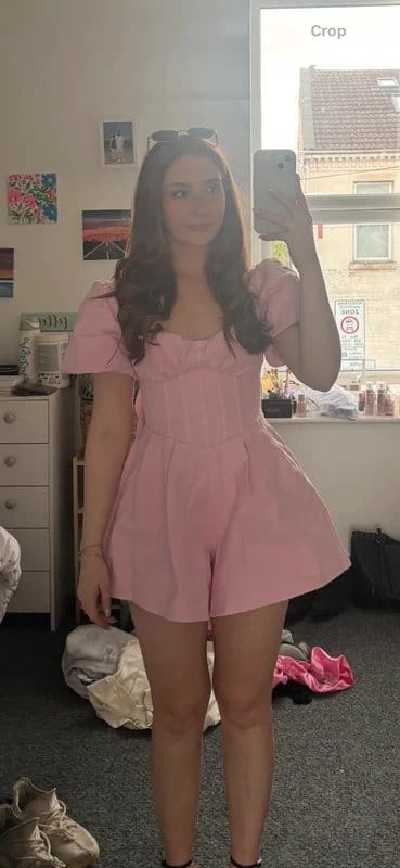 ASOS Pink Denim Playsuit with Corset Bodice