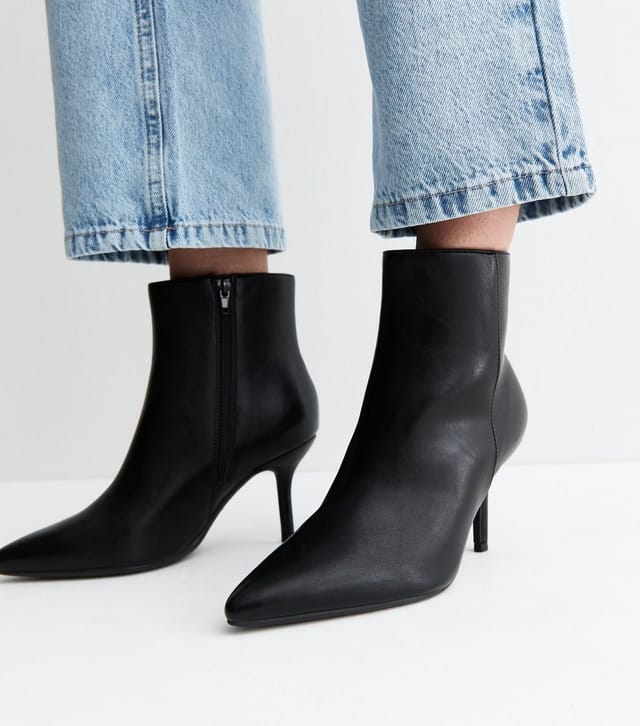 New Look Women's Wide Fit Black Faux Leather Pointed Toe Stiletto Ankle Boots Vegan New Look - 2