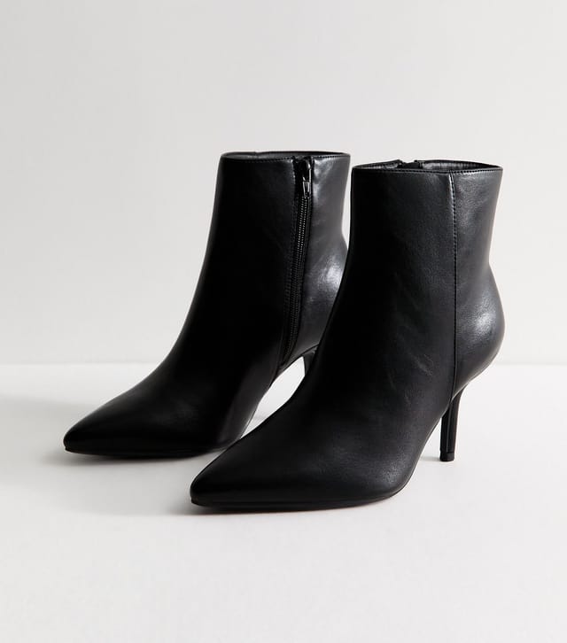 New Look Women's Wide Fit Black Faux Leather Pointed Toe Stiletto Ankle Boots Vegan New Look - 3