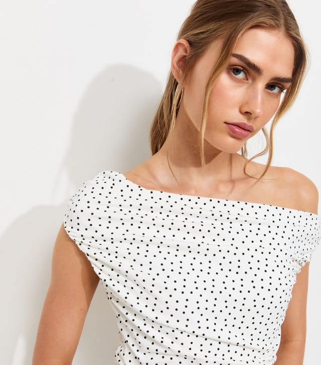 New Look Women's White Cotton Rich Polka Dot Off the Shoulder Mini Dress New Look - 3