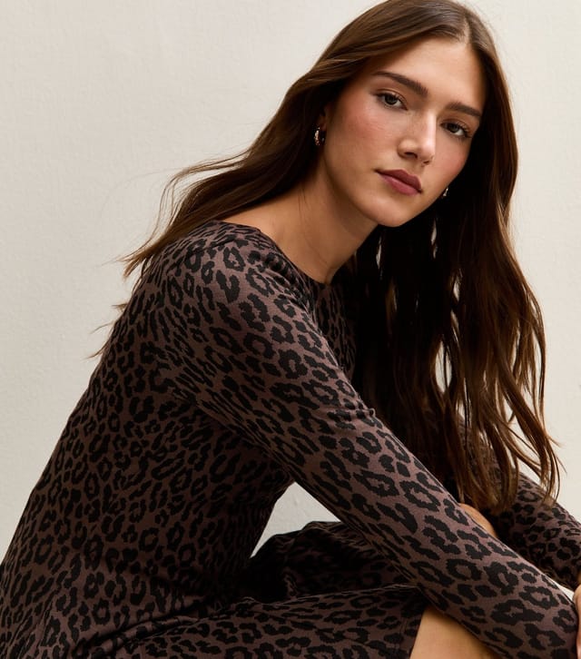 New Look Women's Brown Animal Pattern Long Sleeve Skater Mini Dress New Look - 3