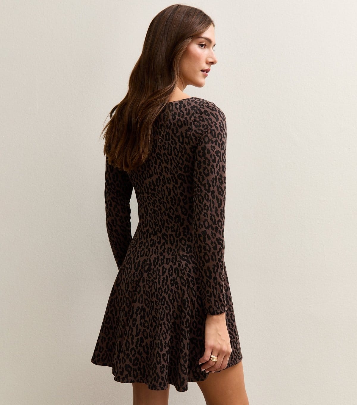 New Look Women's Brown Animal Pattern Long Sleeve Skater Mini Dress New Look - 4