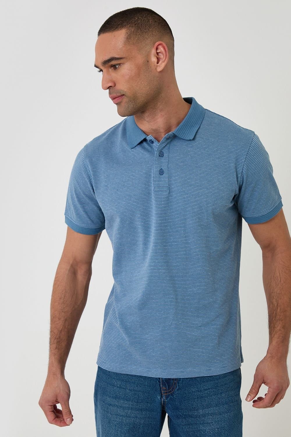 Threadbare Threadbare Men's Textured Cotton Polo Shirt in Blue