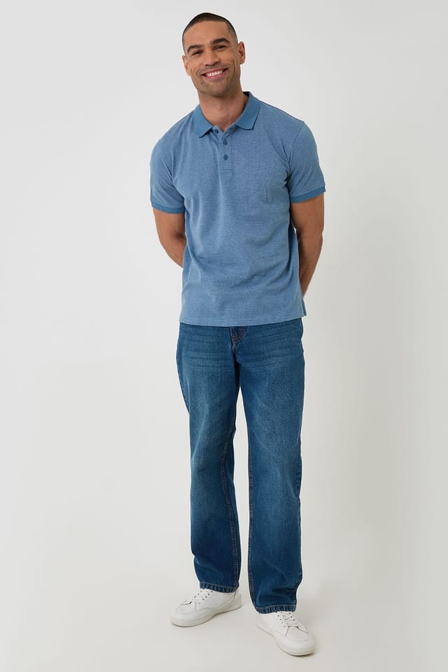 Threadbare Threadbare Men's Textured Cotton Polo Shirt in Blue - 3